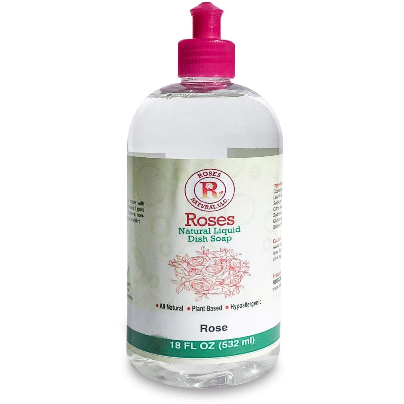 Natural Dish Soap - Rose 18oz