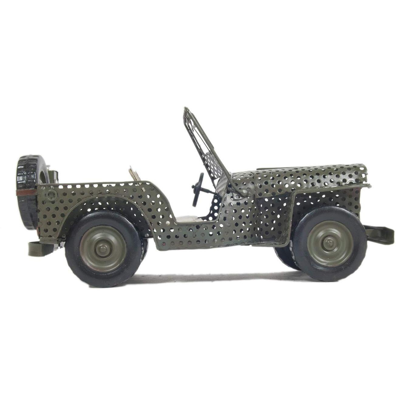 Old Modern Handicrafts 1945 Willys CJ-2A Overland Open Frame Jeep Model - Crafted from Iron - 11.5" L x 5" W x 6.5" H Inches.