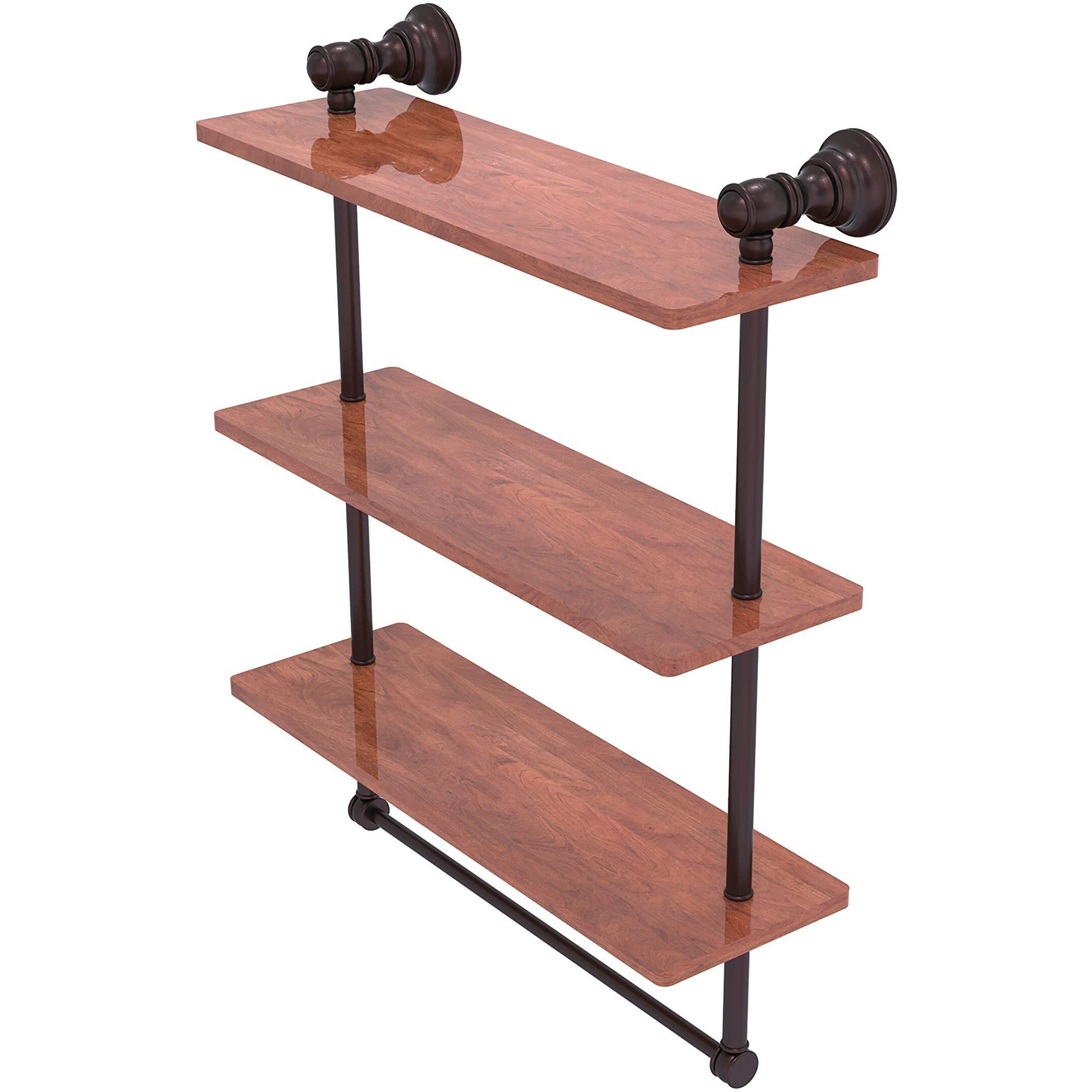 Allied Brass CL-5-16TB-IRW Carolina Collection 16 Inch Triple Towel Bar Wood Shelf, Antique Bronze