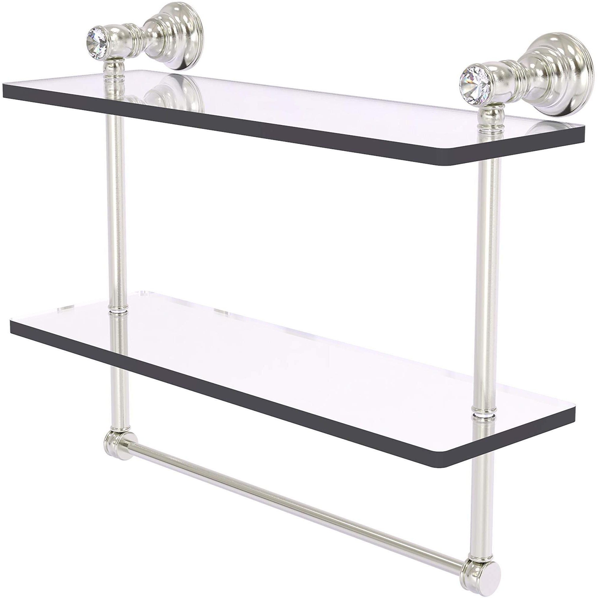 Allied Brass CC-2-TB-16 Carolina Crystal Collection 16 Inch Double Towel Bar Glass Shelf, Satin Nickel