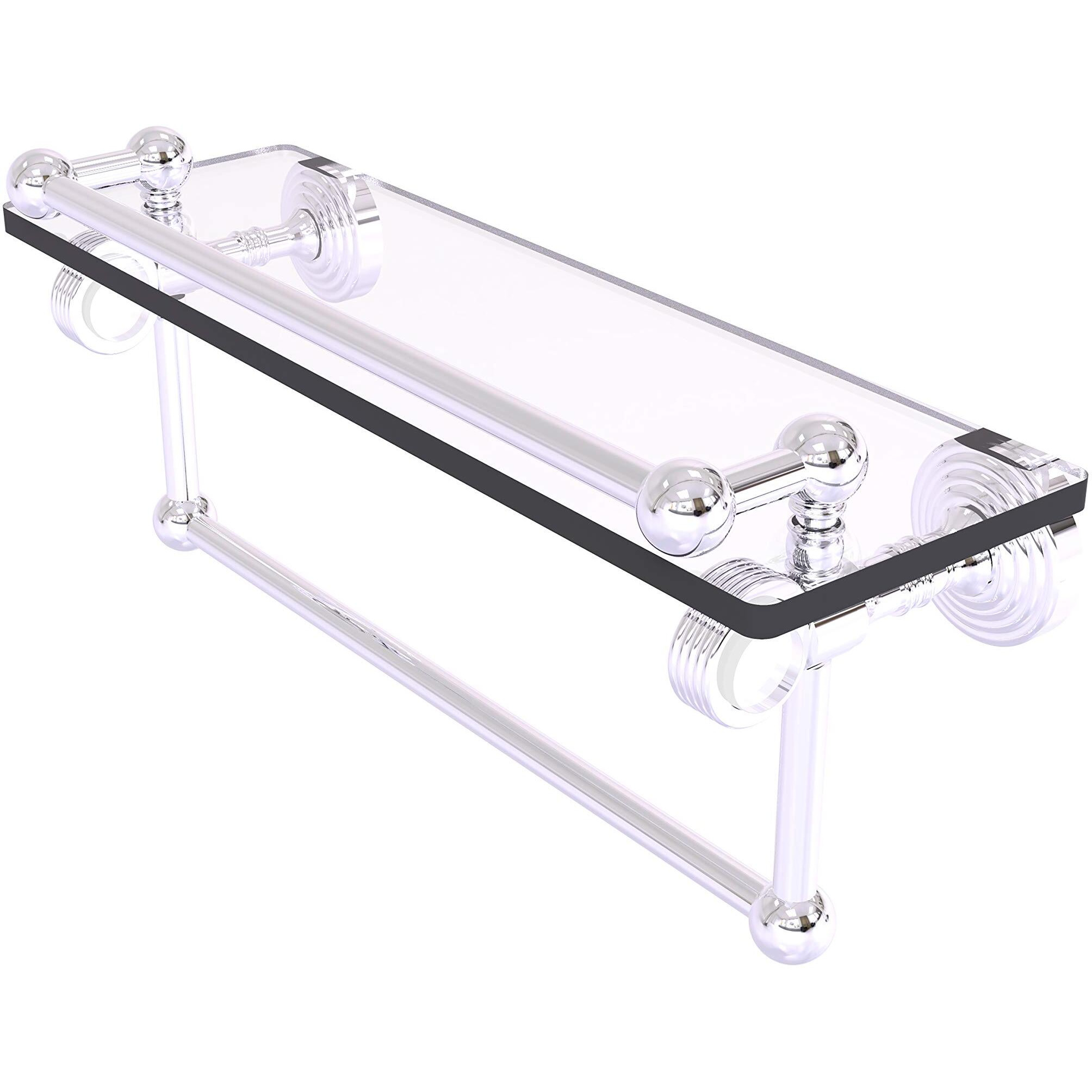 Allied Brass PG-1TBG-16-GAL Pacific Grove Collection 16 Inch Gallery Towel Bar and Groovy Accents Glass Shelf, Polished Chrome