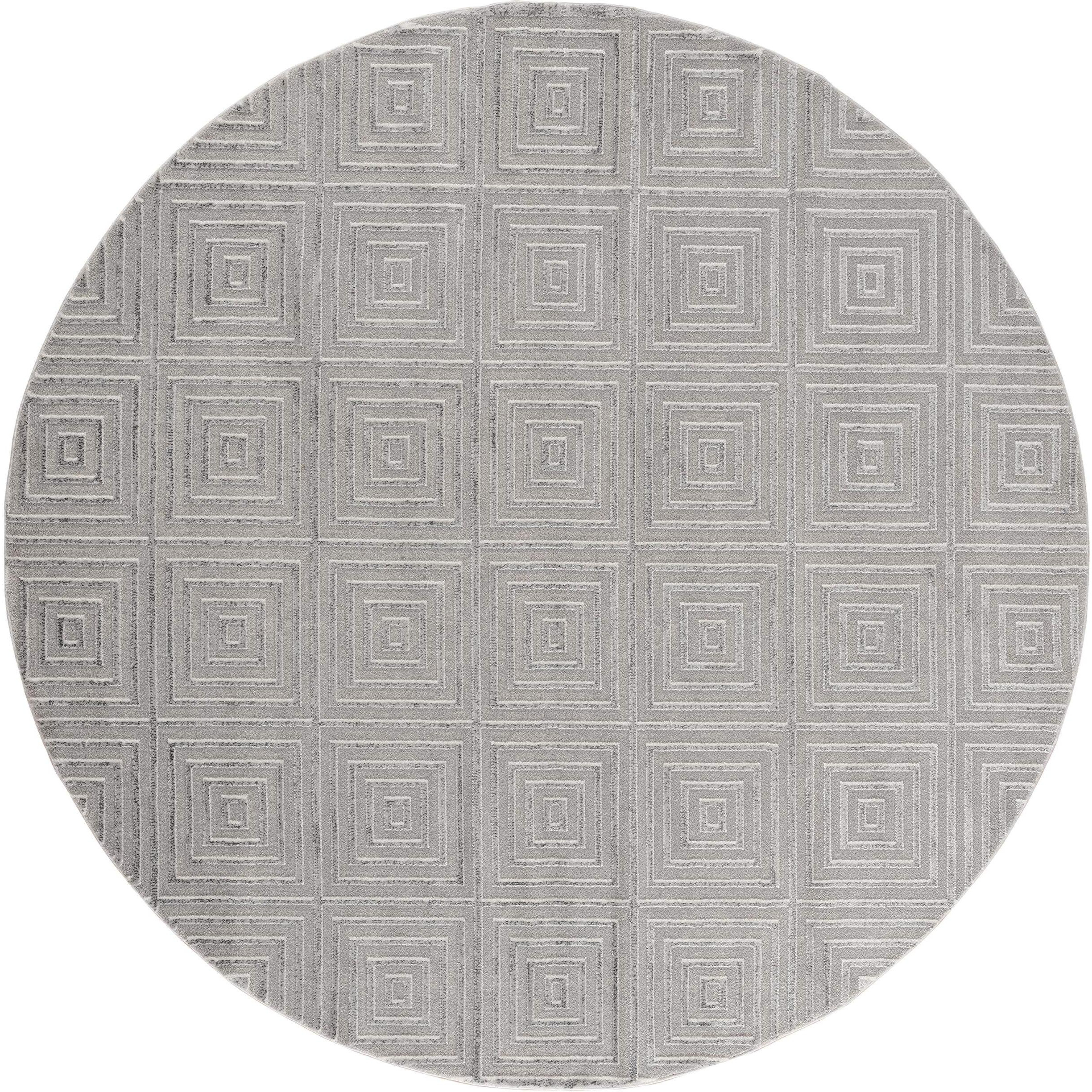 United Weavers Cascades Tehama Silver Geometric Round Rug 7'10" RD