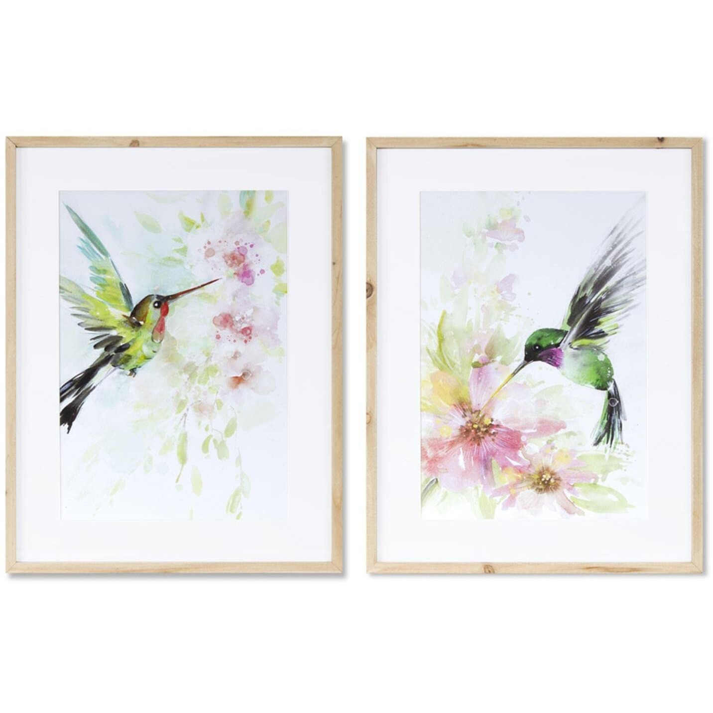 Melrose Intl. Hummingbird Watercolor (Set of 2) 15.25" x 19.75&quotH Wood/MDF