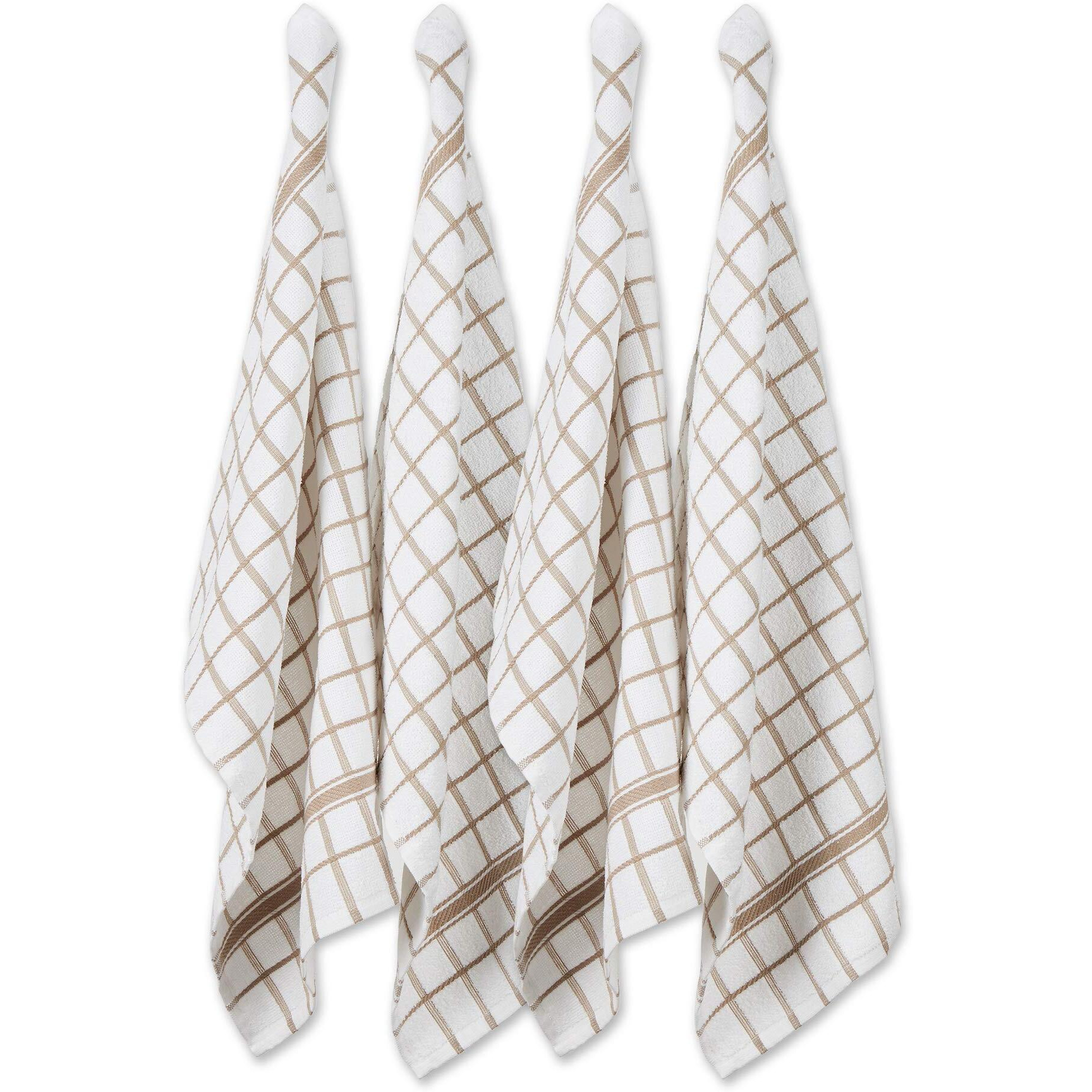 DII Basic Terry Collection Windowpane Dishtowel Set, 16x26, Stone, 4 Count
