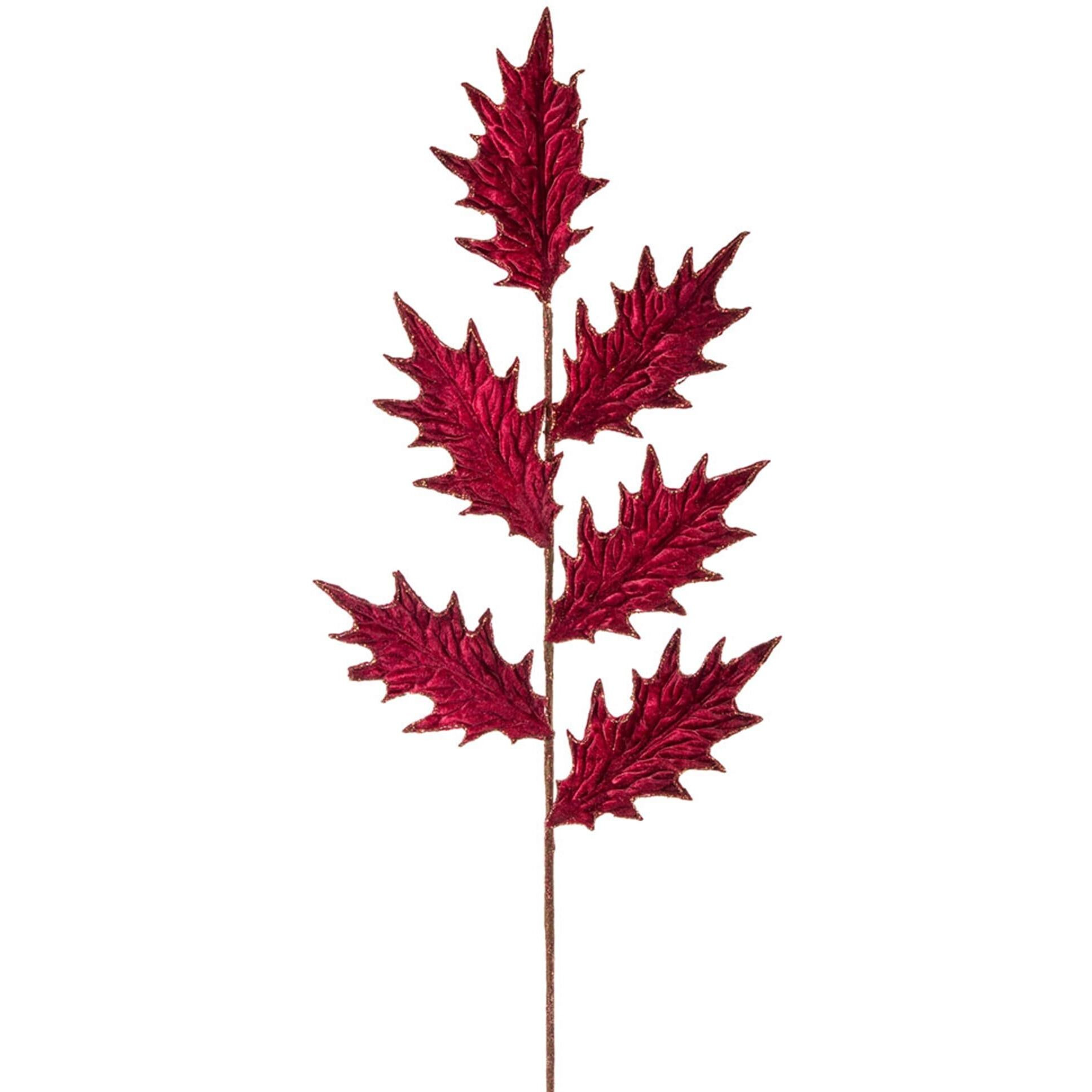 Set of 12 Red and Brown Contemporary Holly Leaf Stem 30.5"