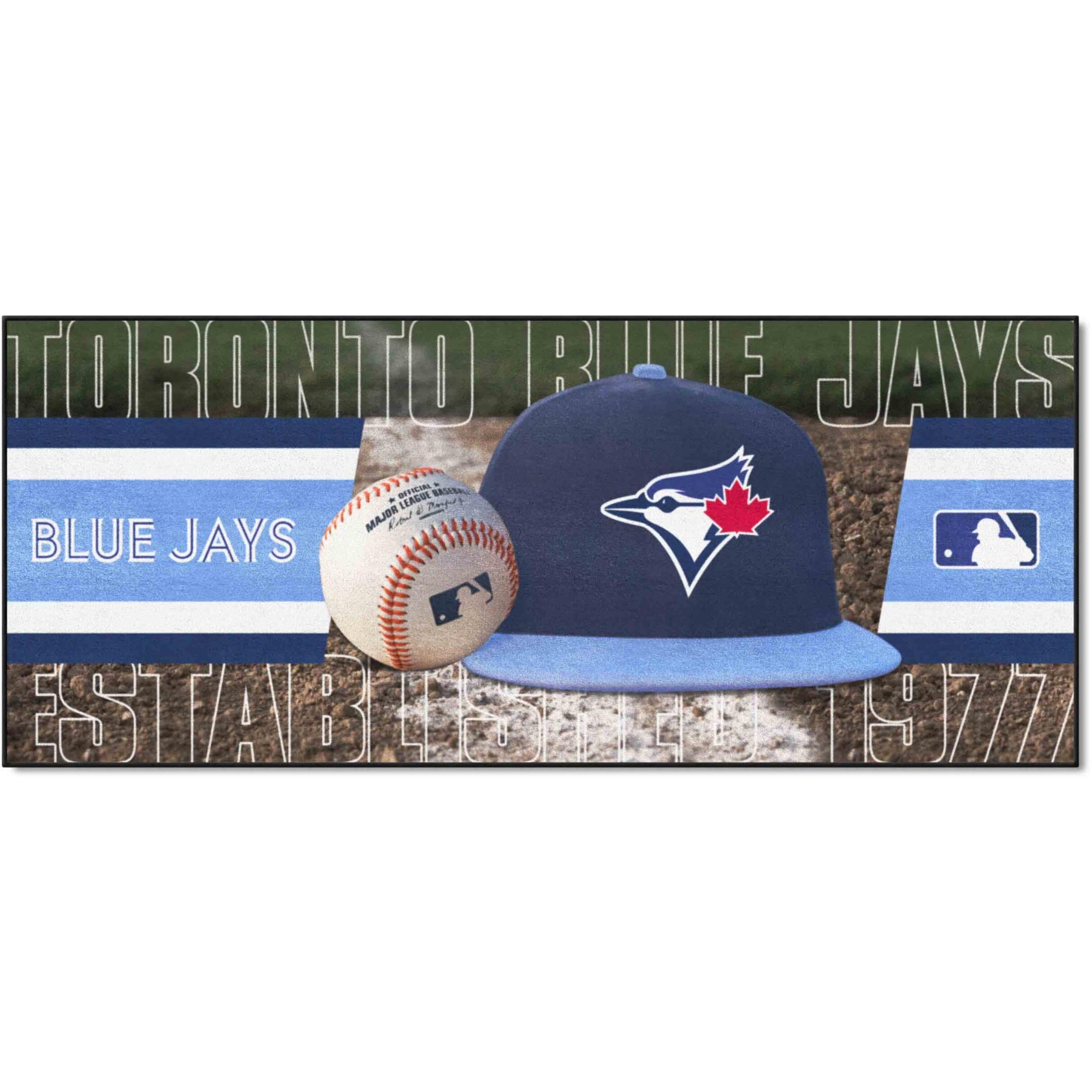 FANMATS 28704 Toronto Blue Jays Baseball Runner Rug - 30in. x 72in. | Sports Fan Area Rug Mat and Tailgating Mat - Blue Jay Head Primary Logo