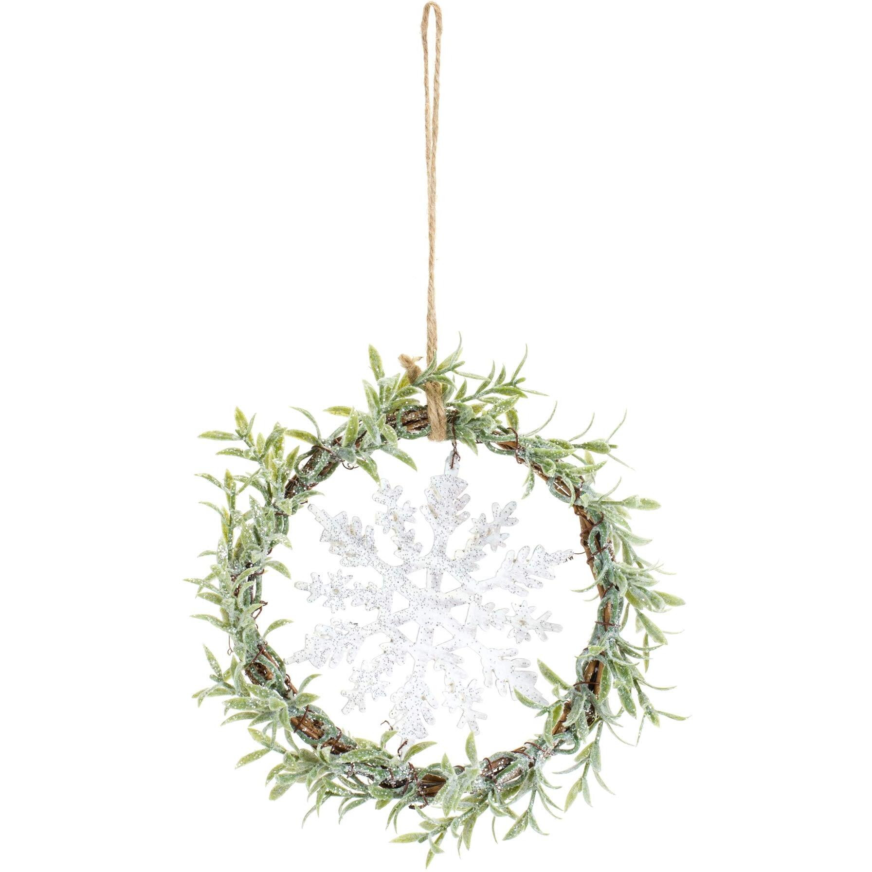 Melrose 84514 Mini Wreath with Snowflake, 7.5-inch Diameter, Plastic