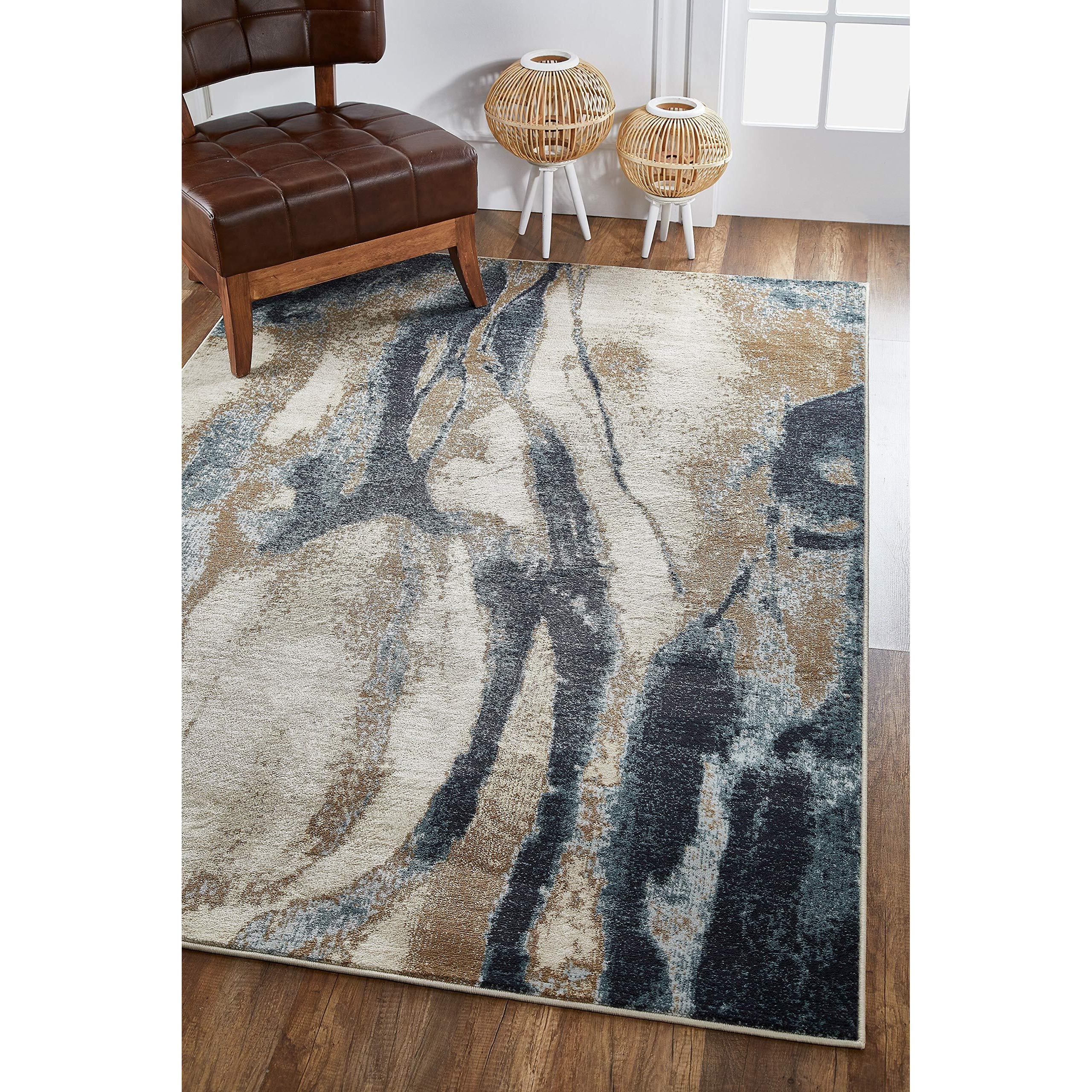 KAS Rugs Avalon Ivory/Blue Wonder Plush Accent Rug, 5'3 x 7'7