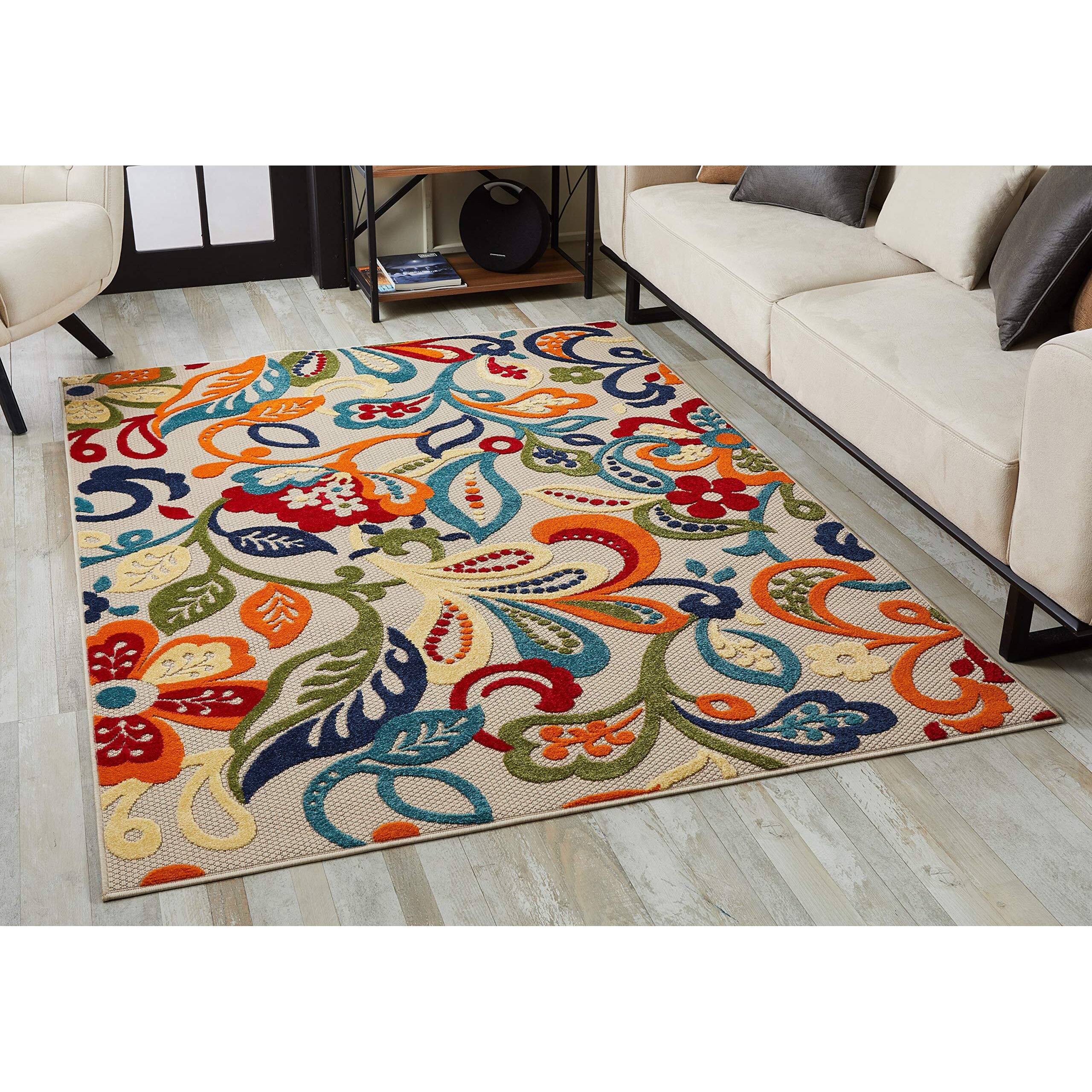 KAS Rugs Calla Ivory/Multi Leila Plush Accent Rug, 5'3 x 7'