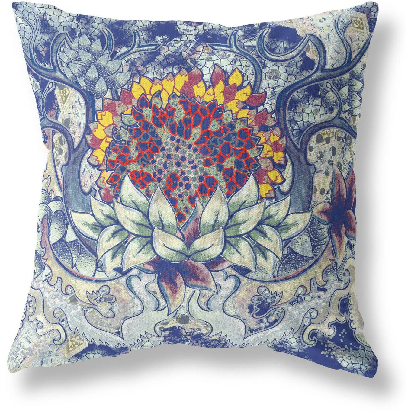 Amrita Sen Vase Sunflower Matches Broadcloth Indoor Outdoor Blown and Closed Pillow Blue Gray Yellow Red