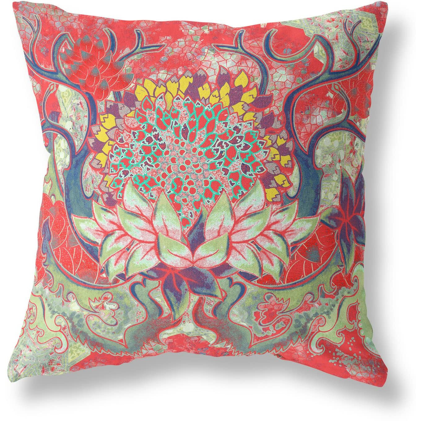 Amrita Sen Vase Sunflower Matches Broadcloth Indoor Outdoor Blown and Closed Pillow Red Green
