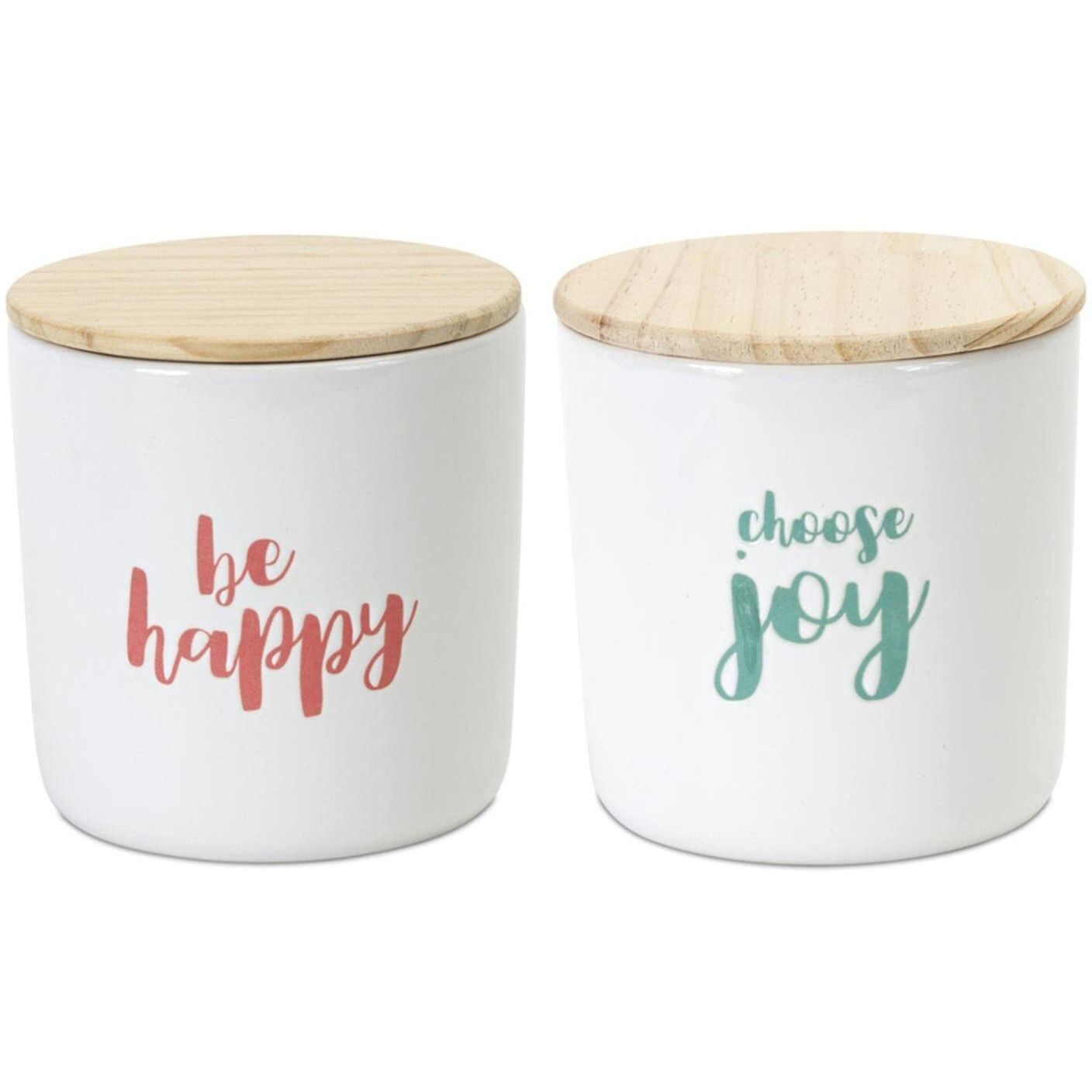 Canister (Set of 2) 4.75&quotH Wood/Stoneware