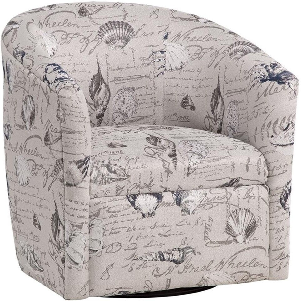 Beach Harbor Gray Coastal Patterned Polyester Fabric Swivel Accent Chair
