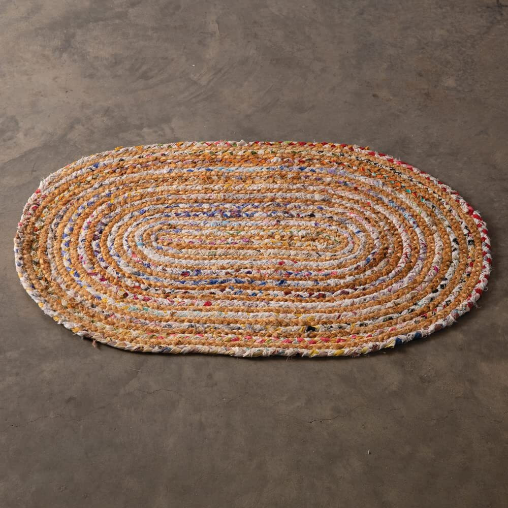 Colonial Tin Works Round Rug, 7-Foot Round, Natural and Ivory, Jute