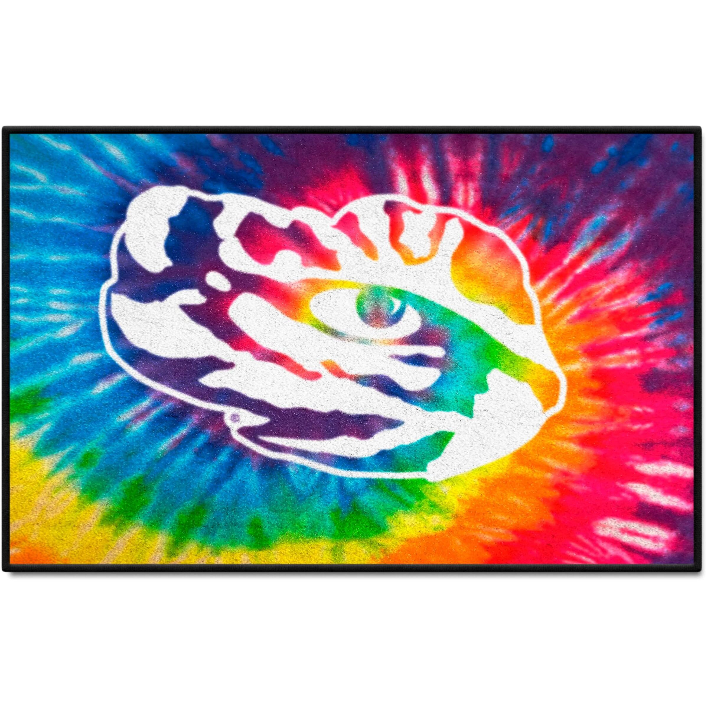 FANMATS 34032 NCAA - LSU Tigers Tie Dye Starter Mat Accent Rug - 19in. x 30in.| Sports Fan Home Decor Rug and Tailgating Mat