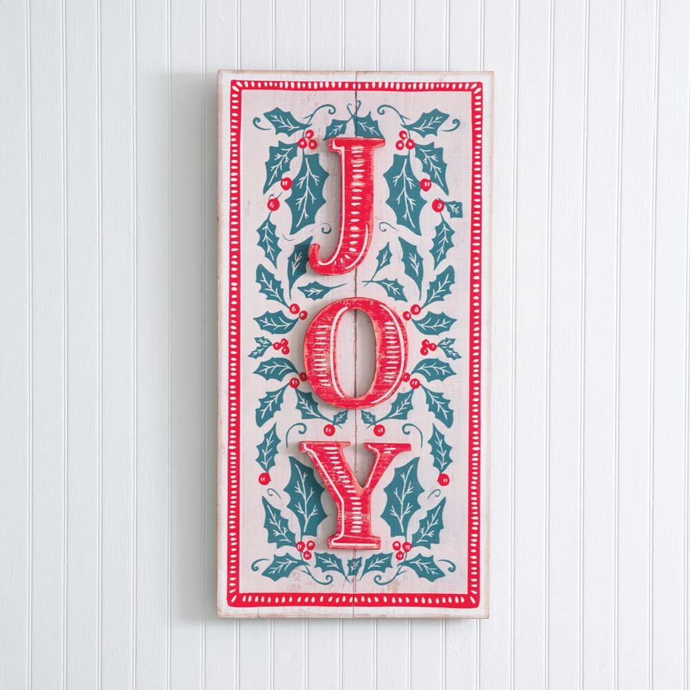 CTW Home Collection Holly and Berries Joy Decorative Sign, 23.5-inch Height, MDF, Christmas Decor, Holiday Season