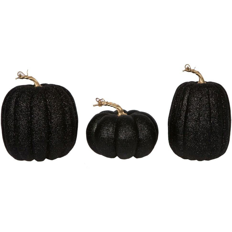 Vickerman 691120-8" Black Pumpkins Assorted Set of 3 (MC225717) Christmas Figurine Decorations