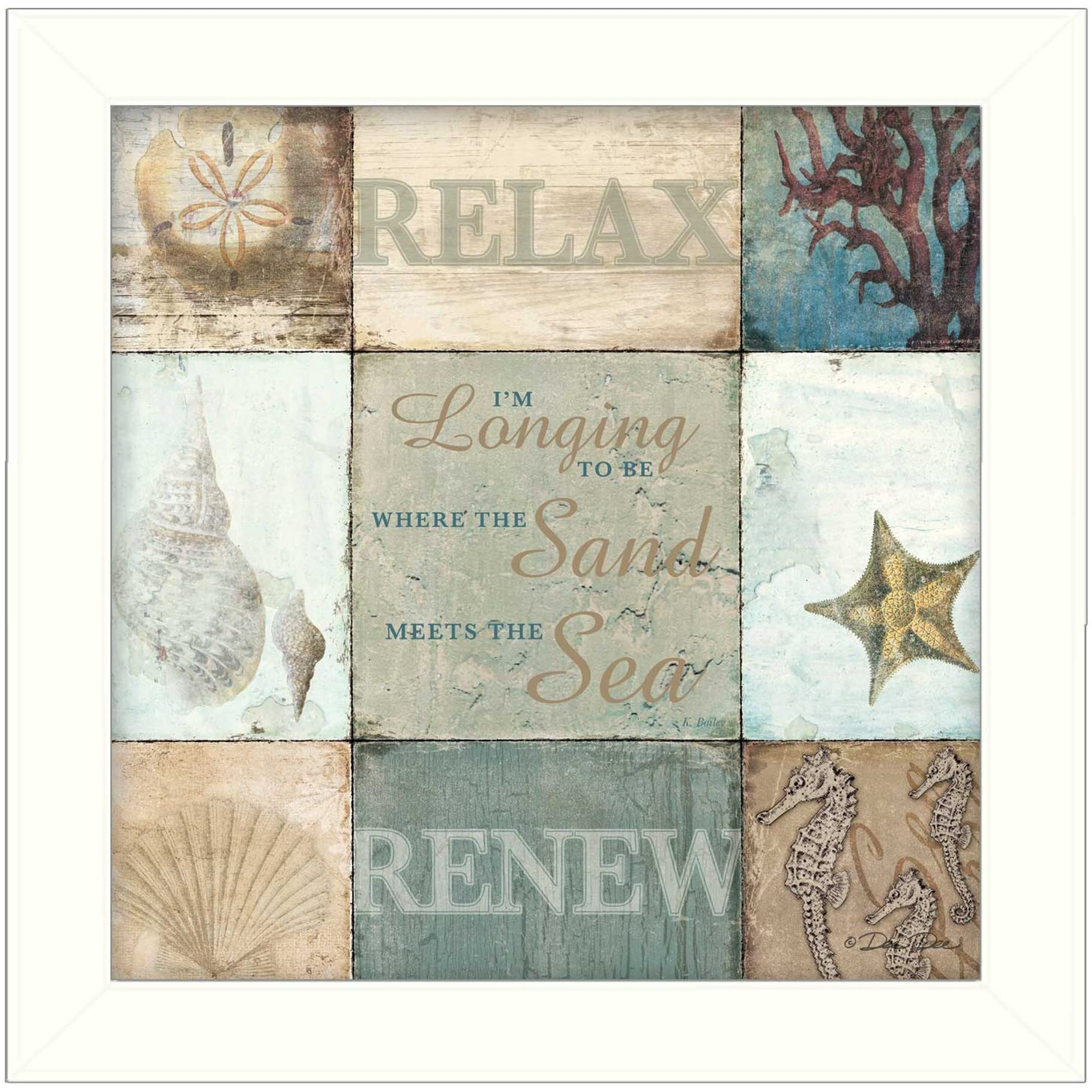 Sand And Sea White Framed Print Wall Art