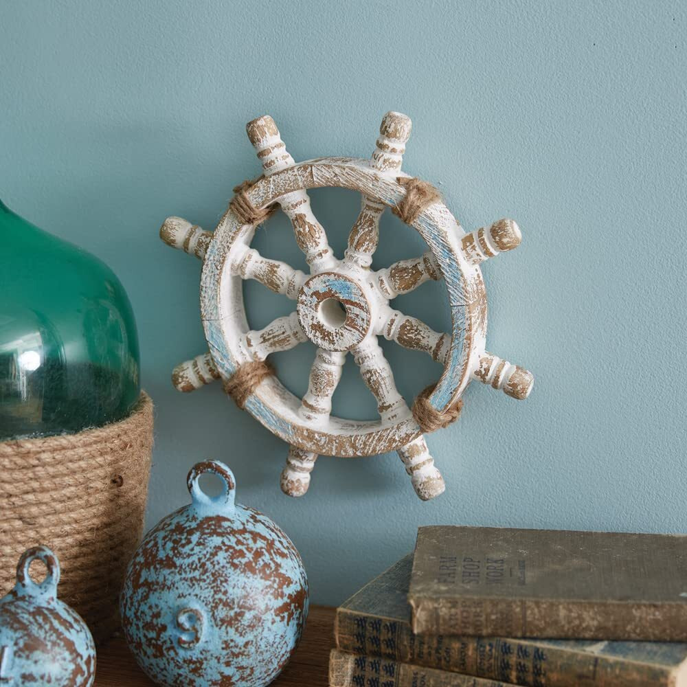 CTW Home Collection Nautical Wheel Wall Dcor, 10.5-inch Diameter, Wood, Home, Home Dcor