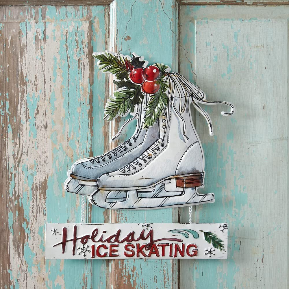 CTW Home Collection Holiday Ice Skating Hanging Decorative Sign, 13.5-inch Height, Holiday Season Decoration