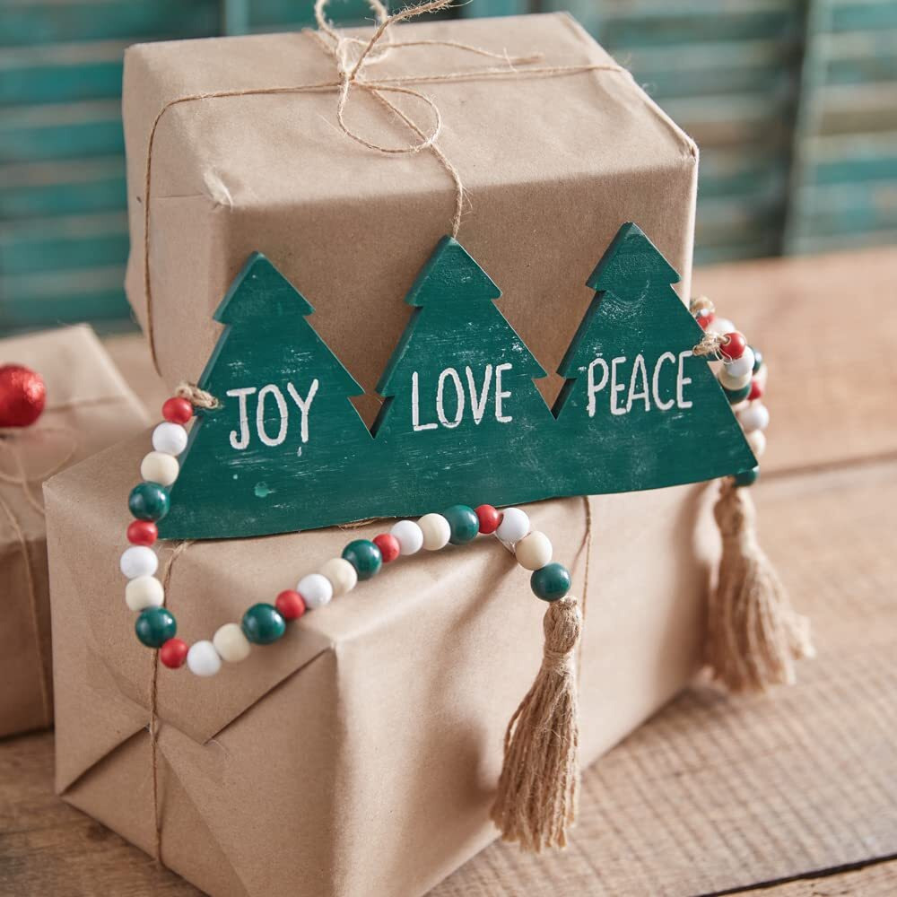 CTW Home Collection Joy Love Peace Decorative Wood Beads Decorative Sign, 37-inch Width, Holiday Season Decoration