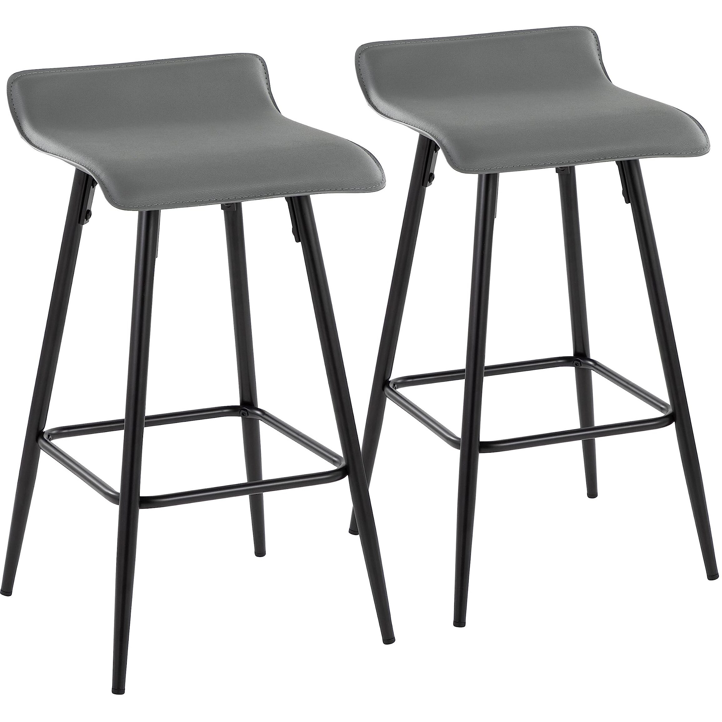 Ale Fixed Height Counter Stool, Black Counter Stools for Kitchen Counter, Counter Height Chairs, Bar Stools Set of 2, Counter Height Stools, Bar Stools for Kitchen Island (Grey Faux Leather)