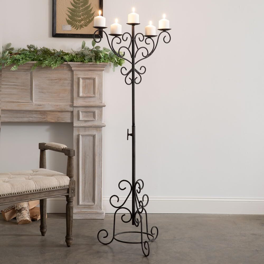 Colonial Tin Works Vintage-Inspired Floor Candelabra, 60.5-inch Height, Home Decoration, Black, 370981