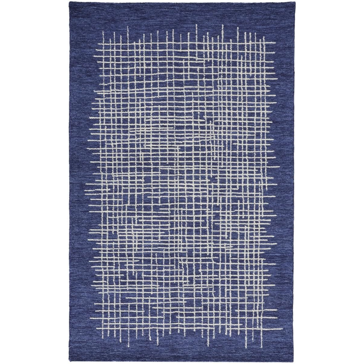 HomeRoots 514360 8 x 10 ft. Blue & Ivory Wool Plaid Hand Tufted Handmade Stain Resistant Rectangle Area Rug