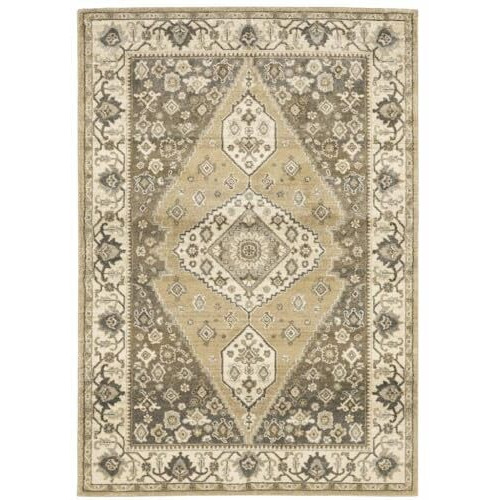 HomeRoots 508865 10 x 13 ft. Beige Gray Tan & Charcoal Oriental Power Loom Stain Resistant Rectangle Area Rug, Rectangular