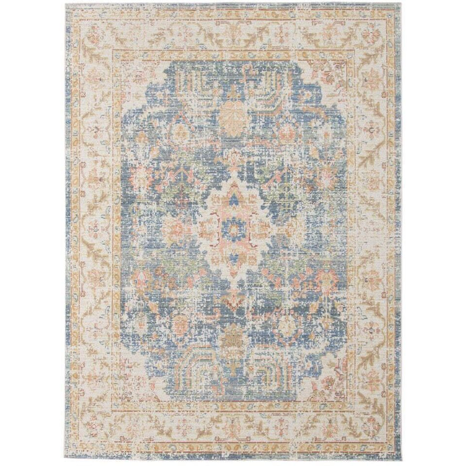 HomeRoots 532009 8 x 10 ft. Blue Floral Power Loom Rectangle Area Rug