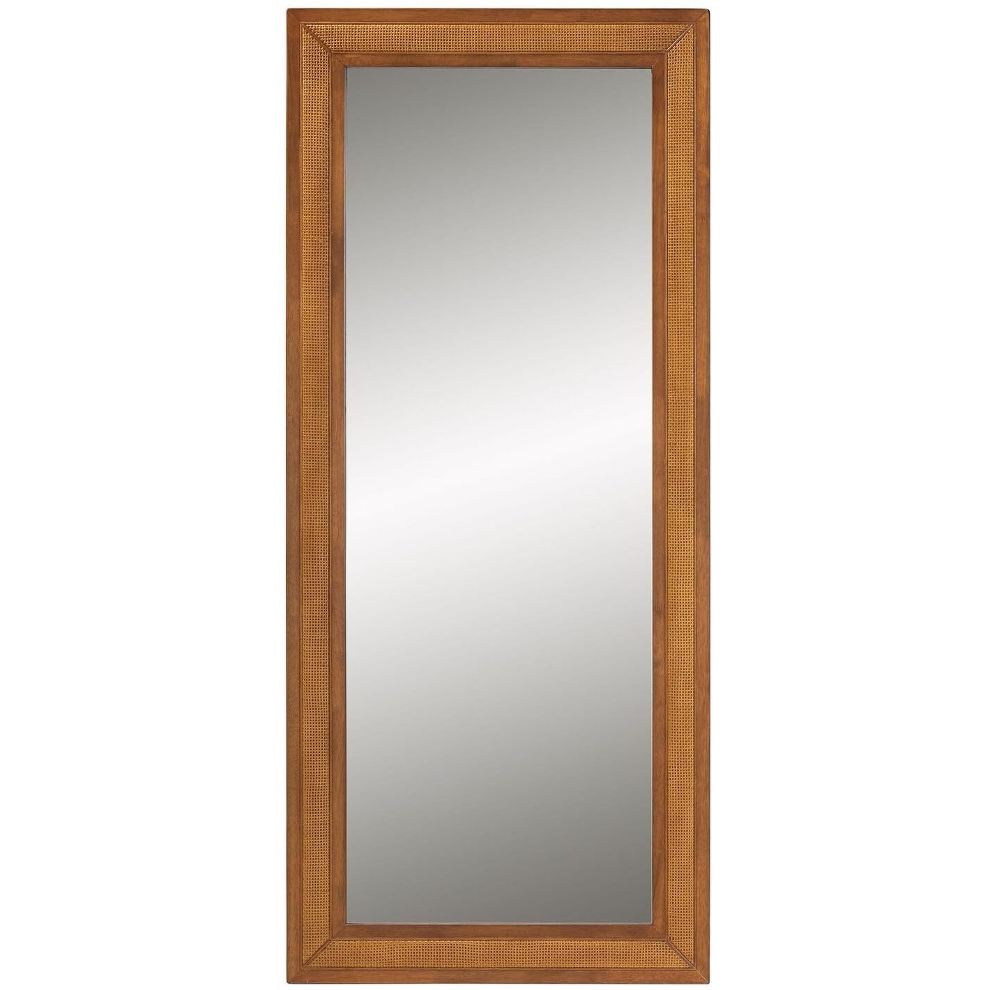Baxton Studio Rowanne Mid-Century Modern Walnut Brown Rubberwood and Rattan Frame Wall Mirror