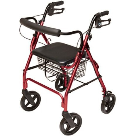Lumex Aluminum Rollator with Curved Back Wheels, 8 Inches, Burgundy