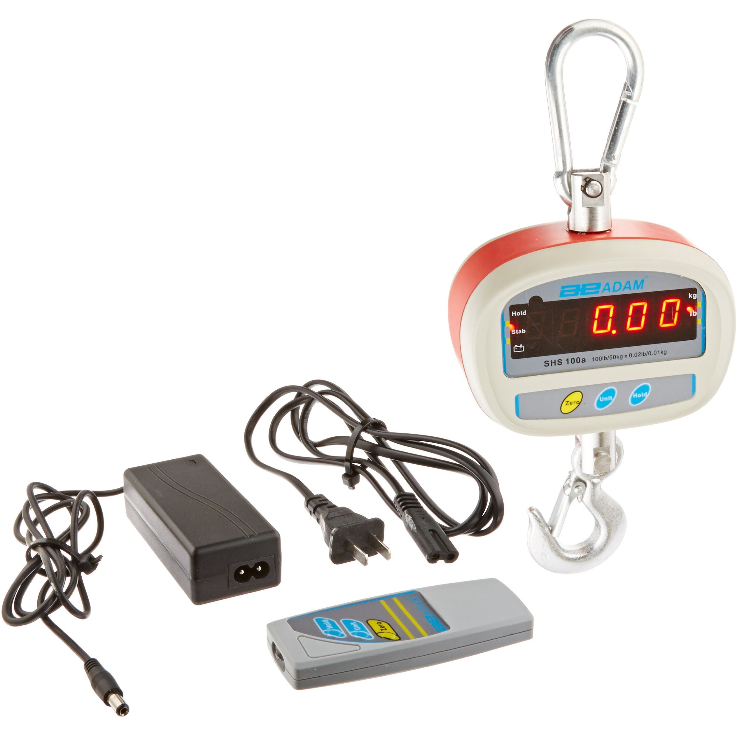 Adam Equipment SHS 100a Crane Scale, 100lb/50kg Capacity, 0.02lb/0.01kg Readability