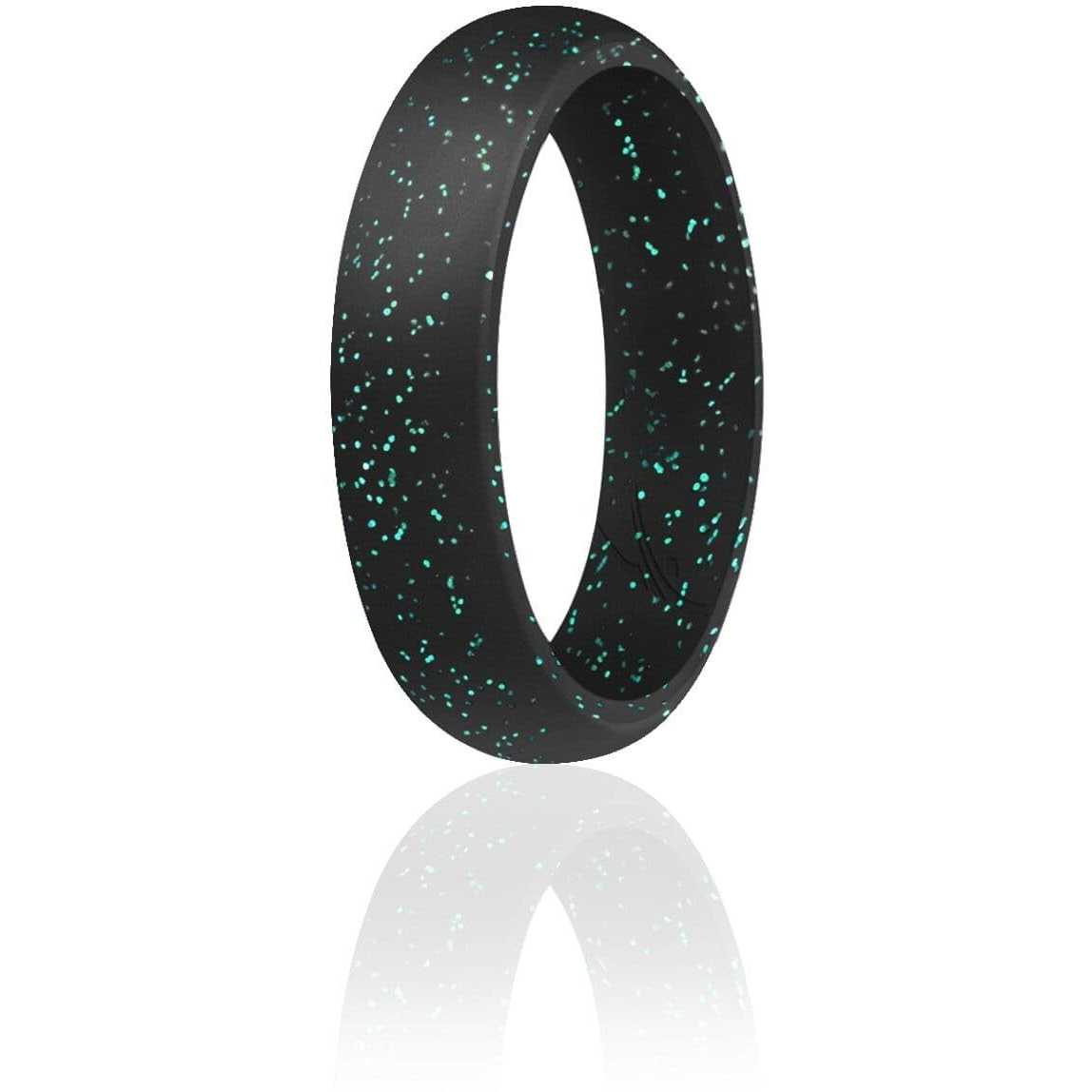 ROQ Silicone Rubber Wedding Ring for Women, Dome Solid Glitter & Metallic, Rubber Silicone Wedding Band, Anniversary Rings, Promise Ring, 5.5mm Wide 2mm Thick, Single, Black with Glitter Turquoise, Size 5