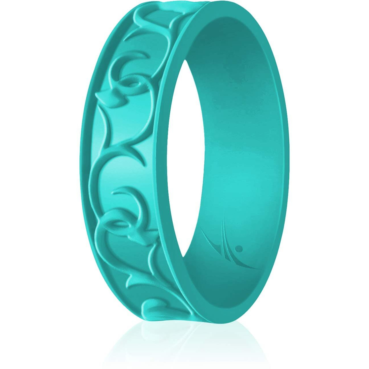 ROQ Silicone Rubber Wedding Ring for Women, Ornament, Breathable Silicone Wedding Band, Anniversary Ring, Promise Ring, 7mm Wide 2mm Thick, Single, Turquoise, Size 10