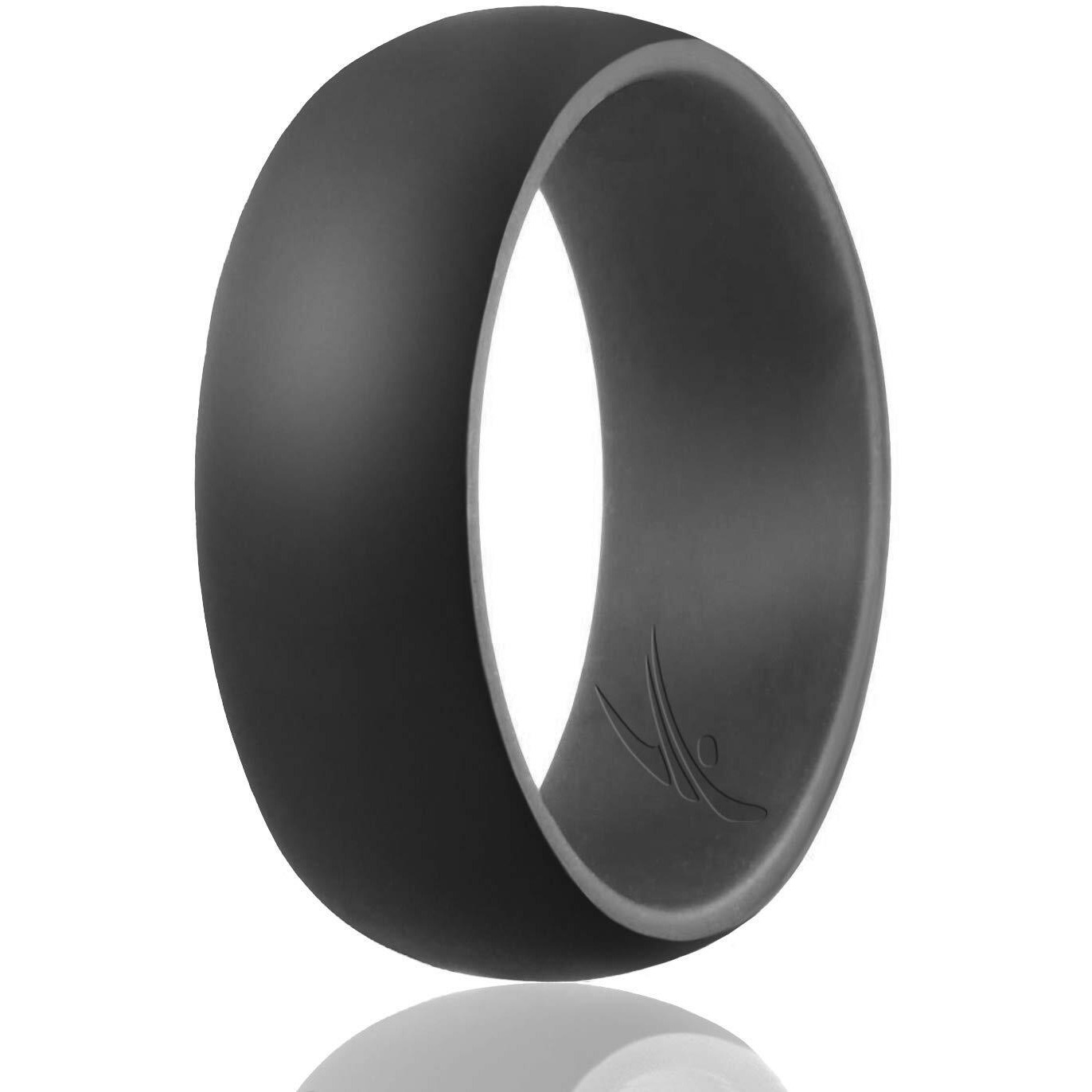 ROQ Silicone Rubber Wedding Ring for Men, Comfort Fit, Men's Wedding Band, Breathable Rubber Engagement Band, 9mm Wide 2mm Thick, Dome Style Duo Collection, Single, Grey & Black, Size 8
