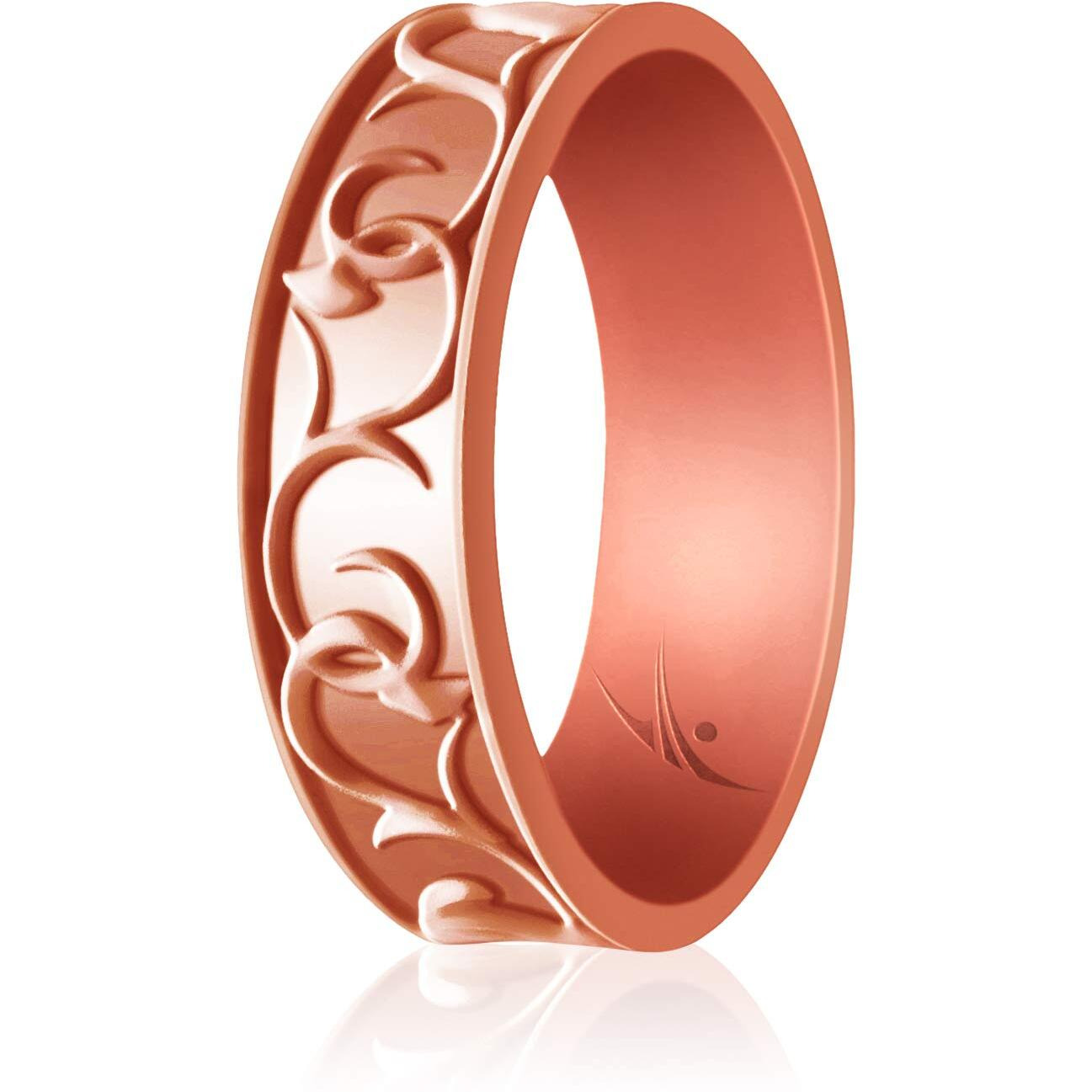 ROQ Silicone Rubber Wedding Ring for Women, Ornament, Breathable Silicone Wedding Band, Anniversary Ring, Promise Ring, 7mm Wide 2mm Thick, Single, Rose Gold, Size 10