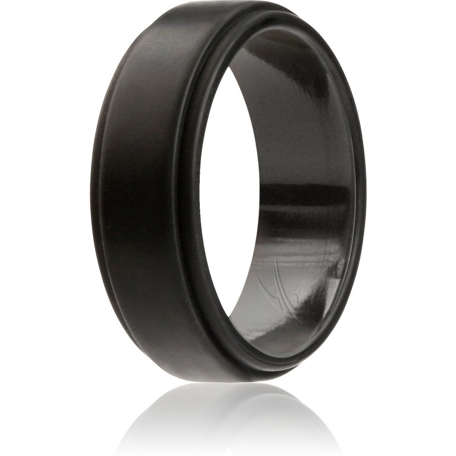 ROQ Silicone Wedding Ring for Men by, Singles Silicone Rubber Band Step Edge - Black - Size 5
