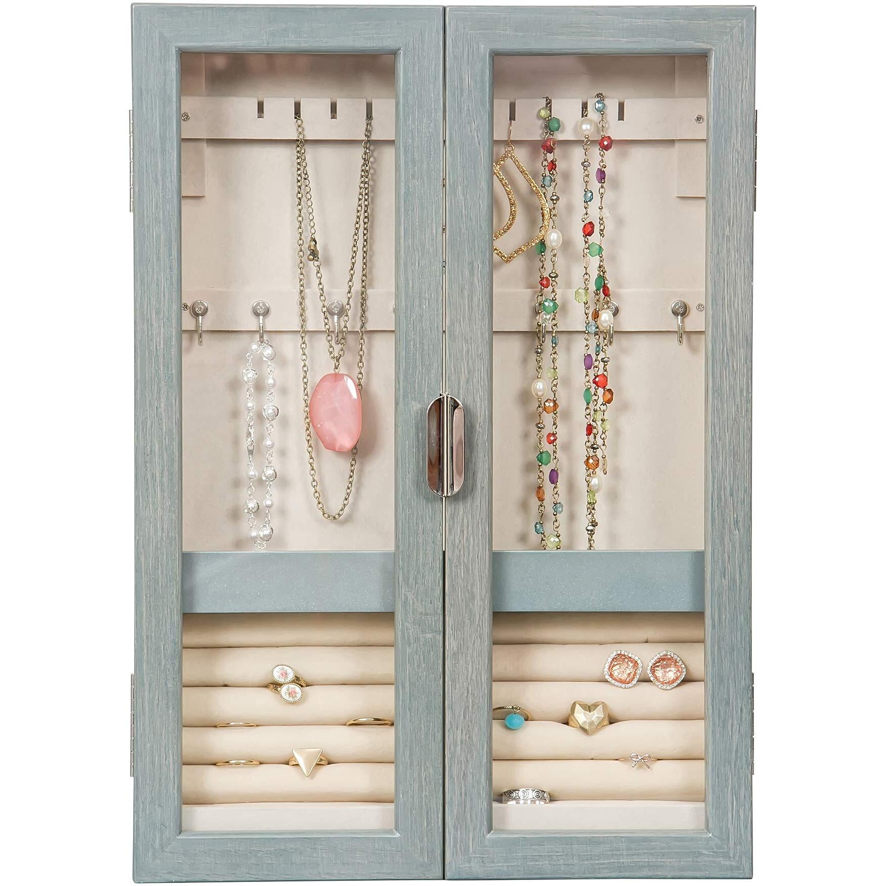 Mele & Co. Leia Hanging Jewelry Cabinet in Grey Finish