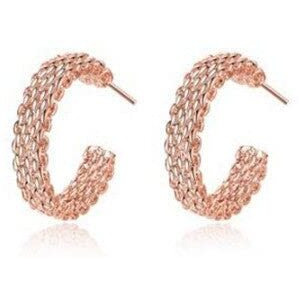Love At First Sight 18 Kt Gold Plated 925 Sterling Silver Polished And Rose Gold Plated Cross Link Cable Earrings, Rose Gold