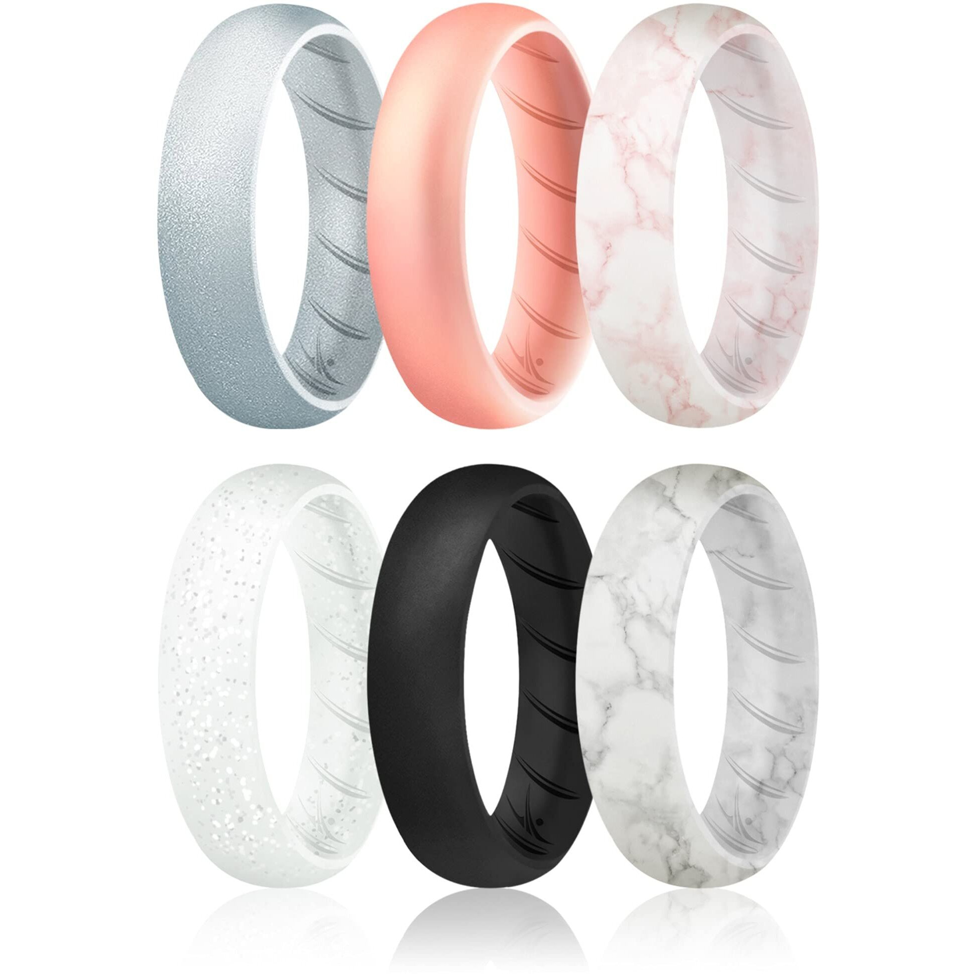 Silicone Wedding BR Solid Ring Set - Basic-Marble by ROQ for Women - 6 x 9 mm Ring