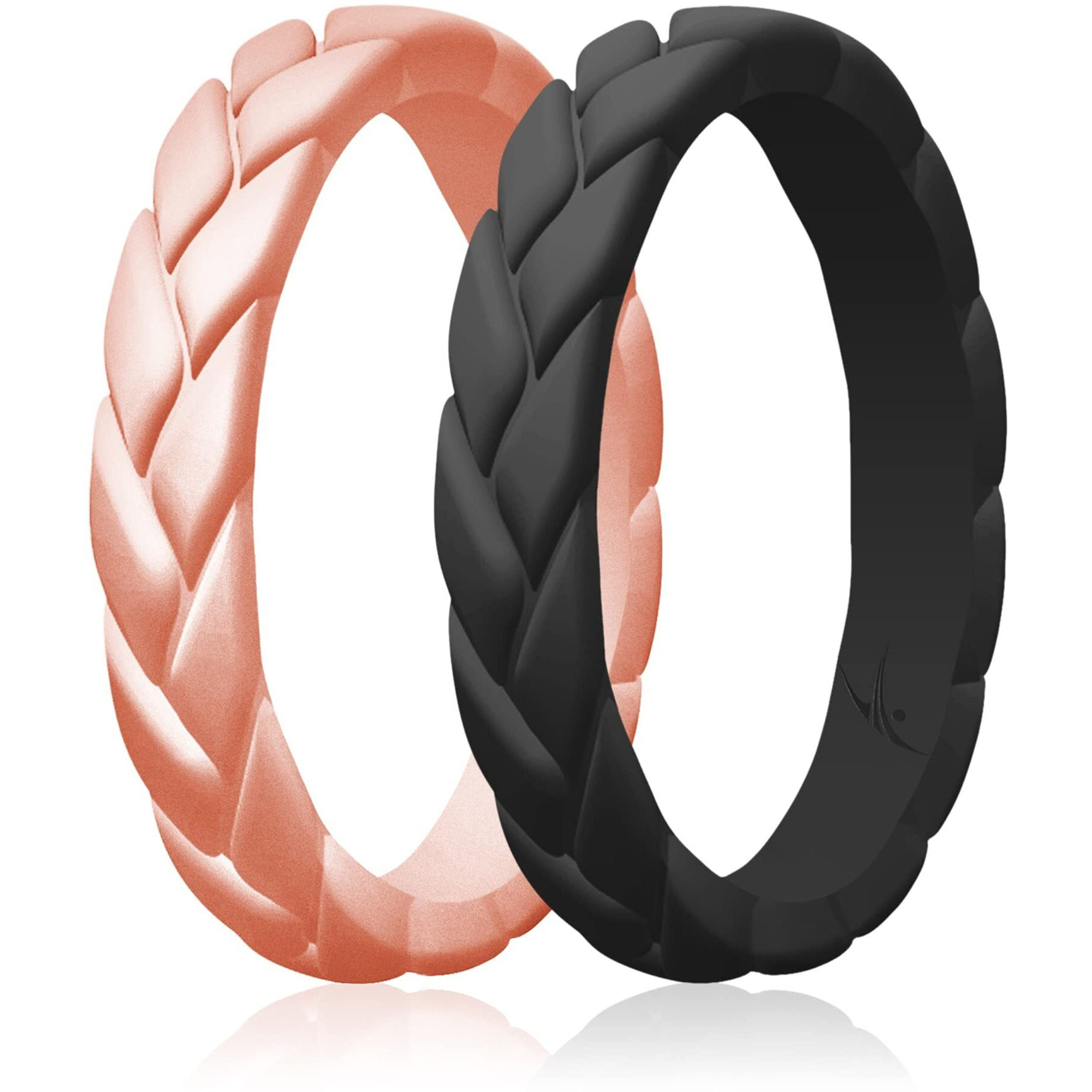 Silicone Wedding Leaves Ring Set - Rose-Black by ROQ for Women - 2 x 4 mm Ring