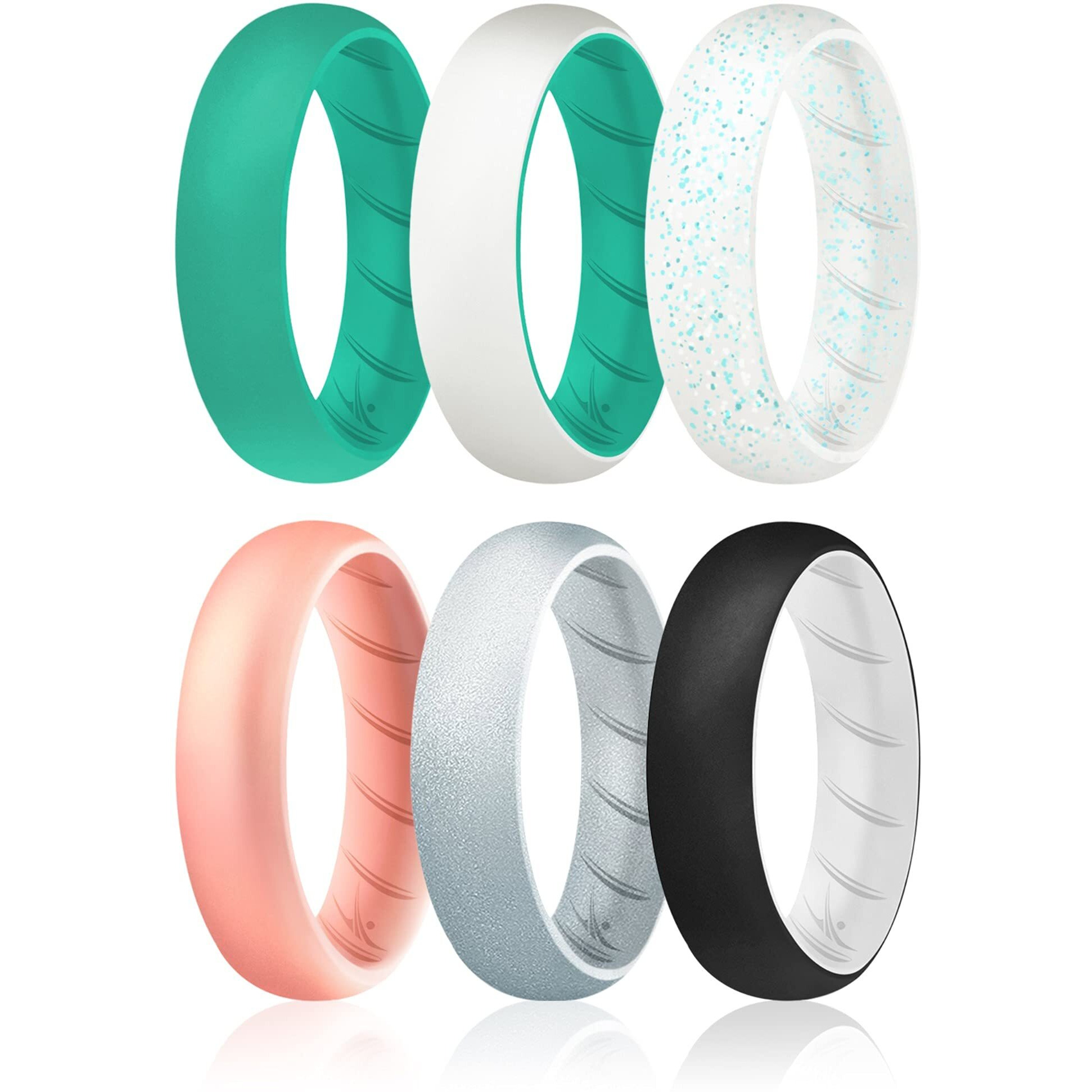 Silicone Wedding BR Solid Ring Set - Turquoise by ROQ for Women - 6 x 8 mm Ring