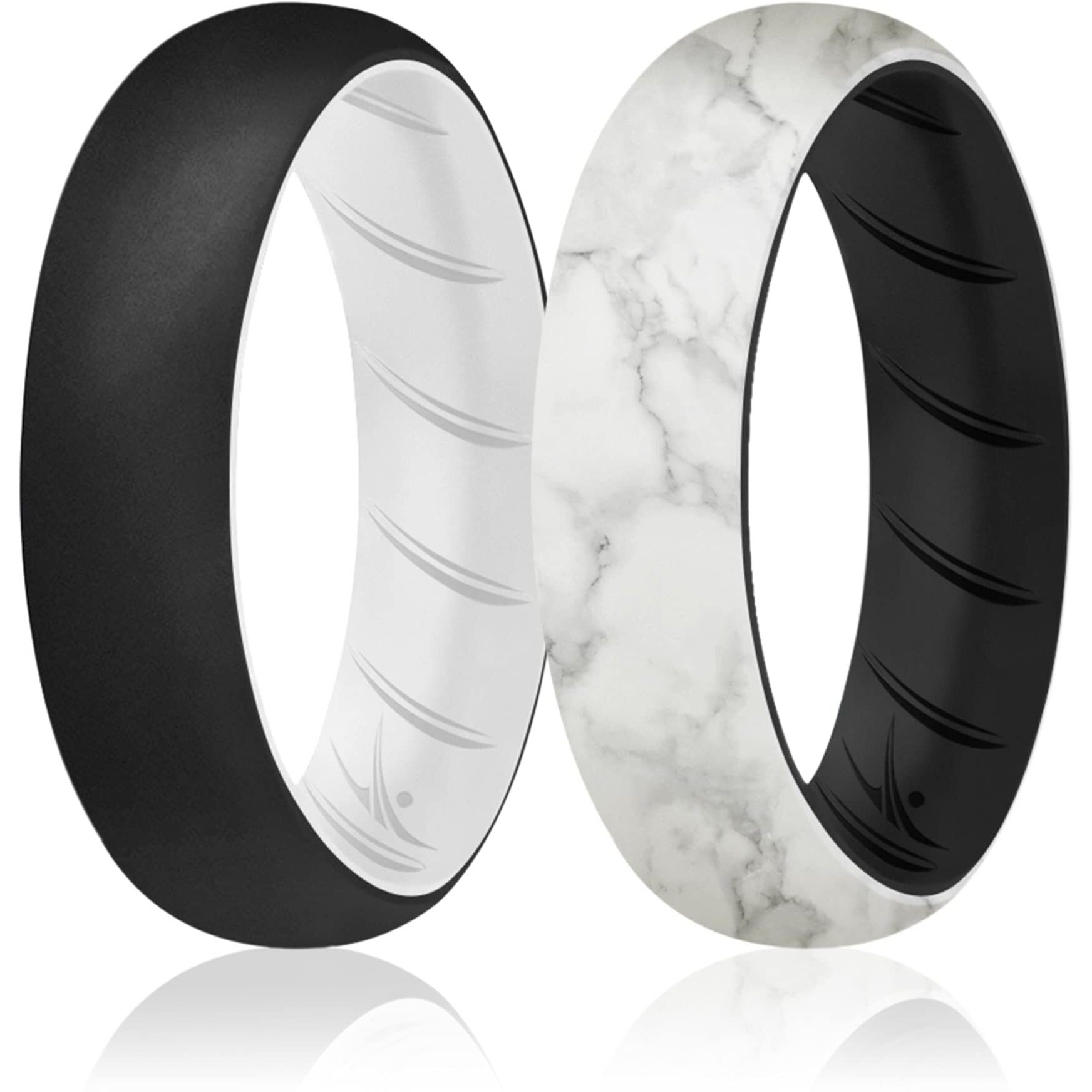Silicone Wedding BR Solid Ring Set - Black-Marble by ROQ for Women - 2 x 8 mm Ring