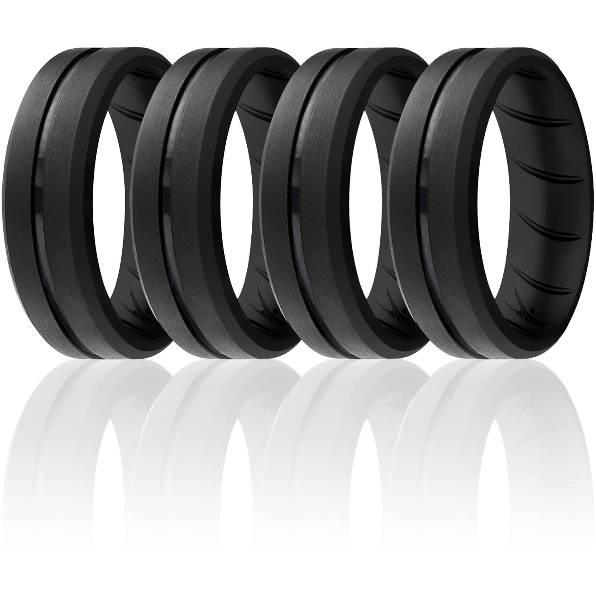 Silicone Wedding BR Middle Line Ring Set - Basic-Black by ROQ for Men - 4 x 10 mm Ring