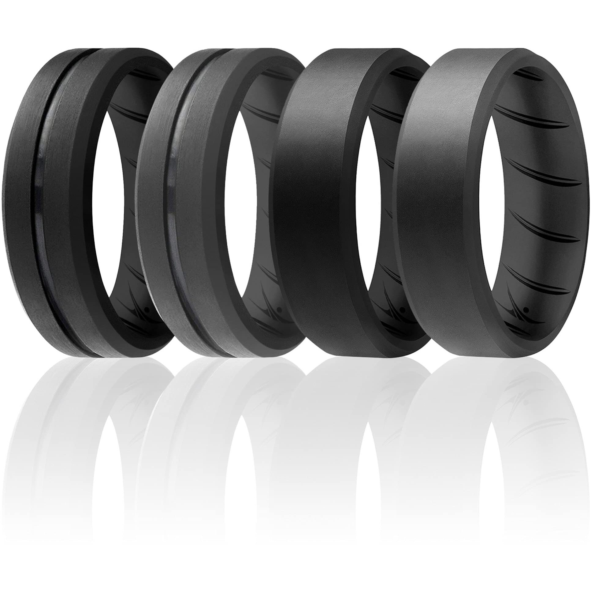 Silicone Wedding BR Middle Line Ring Set - Basic-Black-Grey by ROQ for Men - 4 x 12 mm Ring