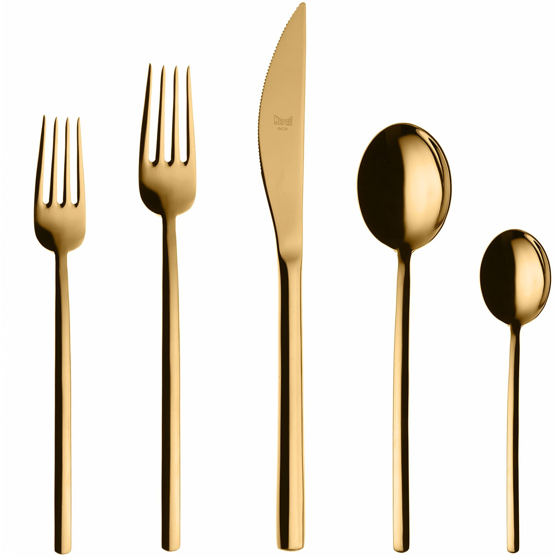 MEPRA 108822005 Due Ice Gold 5-Piece Durable 18/10 Stainless Steel American Style Flatware Cutlery Set for Fine Dining, Dishwasher Safe, Service for 1
