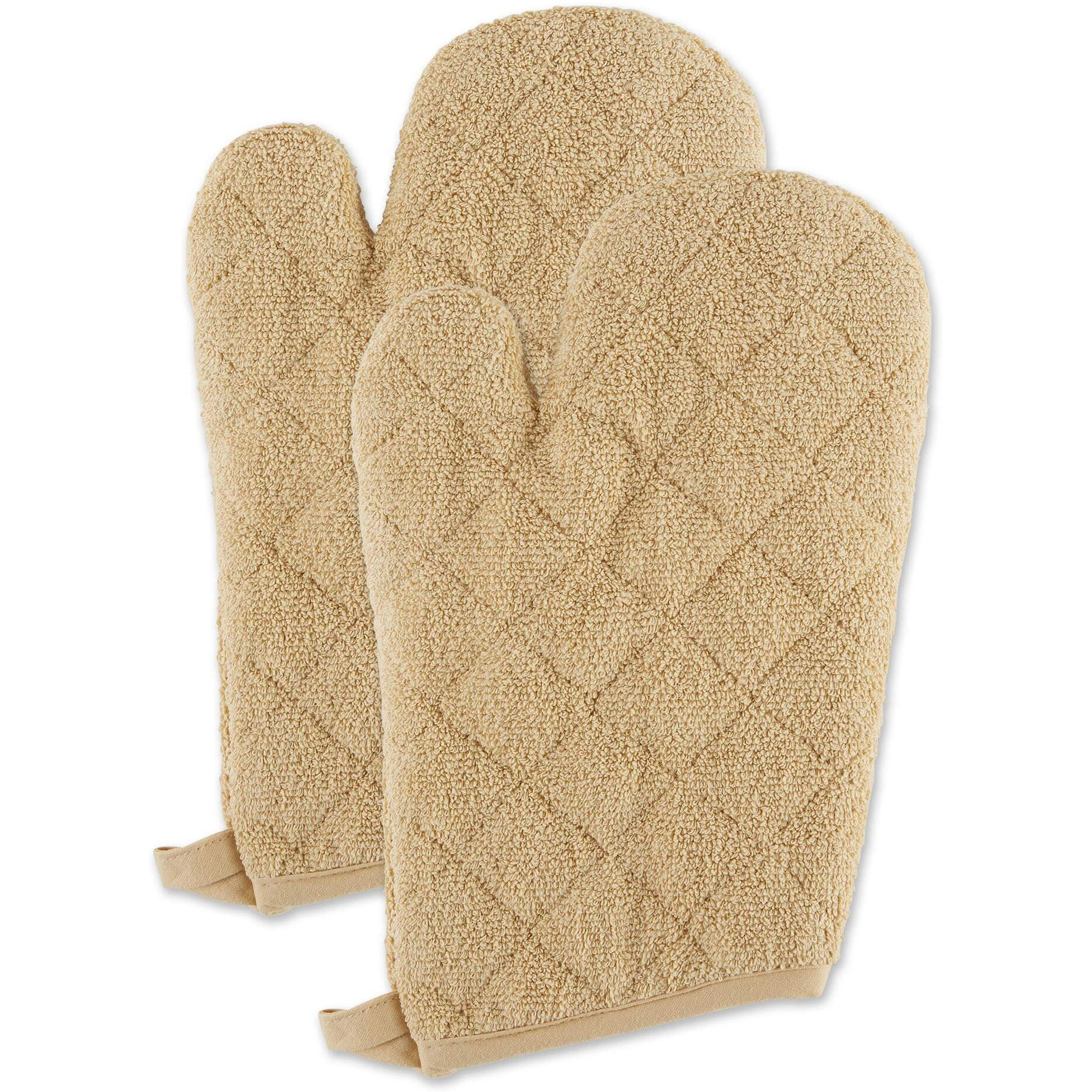 DII Basic Terry Collection 100% Cotton Quilted, Oven Mitt, Pebble, 2 Piece
