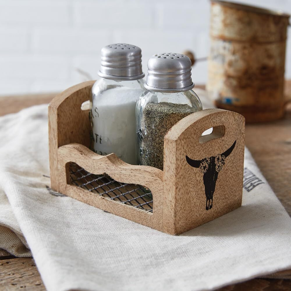 Colonial Tin Works Western Salt and Pepper Caddy, 4.5-inch Length, Kitchen Organizer Accessories, 370994