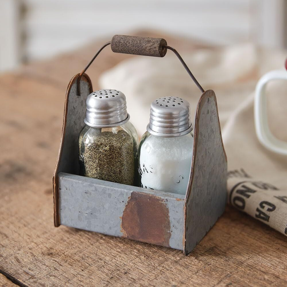 Colonial Tin Works Lunch Pail Salt and Pepper Caddy, 5.5-inch Height, Kitchen Organizer Accessories, 370964